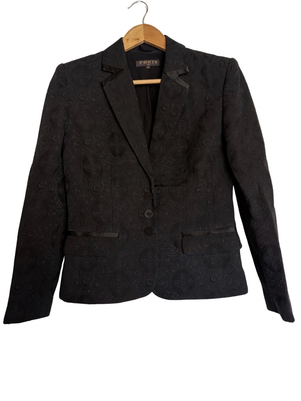 Ports 1961 Black Embossed Notch-Lapel Blazer